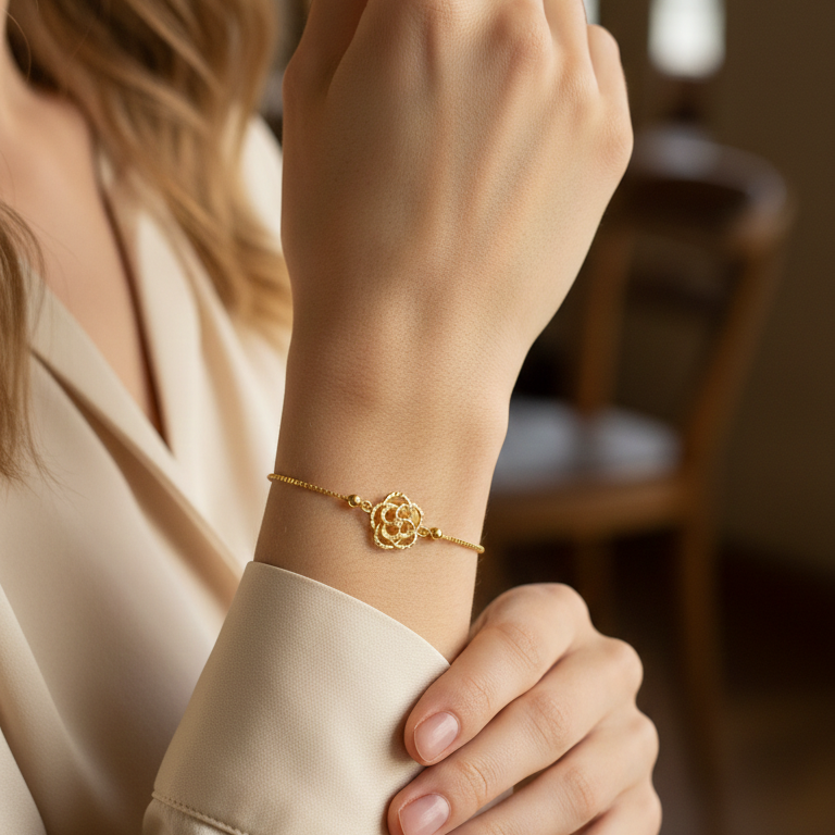 Pulsera Flor Central - Pulsera Oro italiano 18K