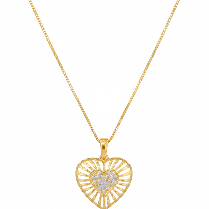 Collar Corazón con circones - Oro Amarillo 18k