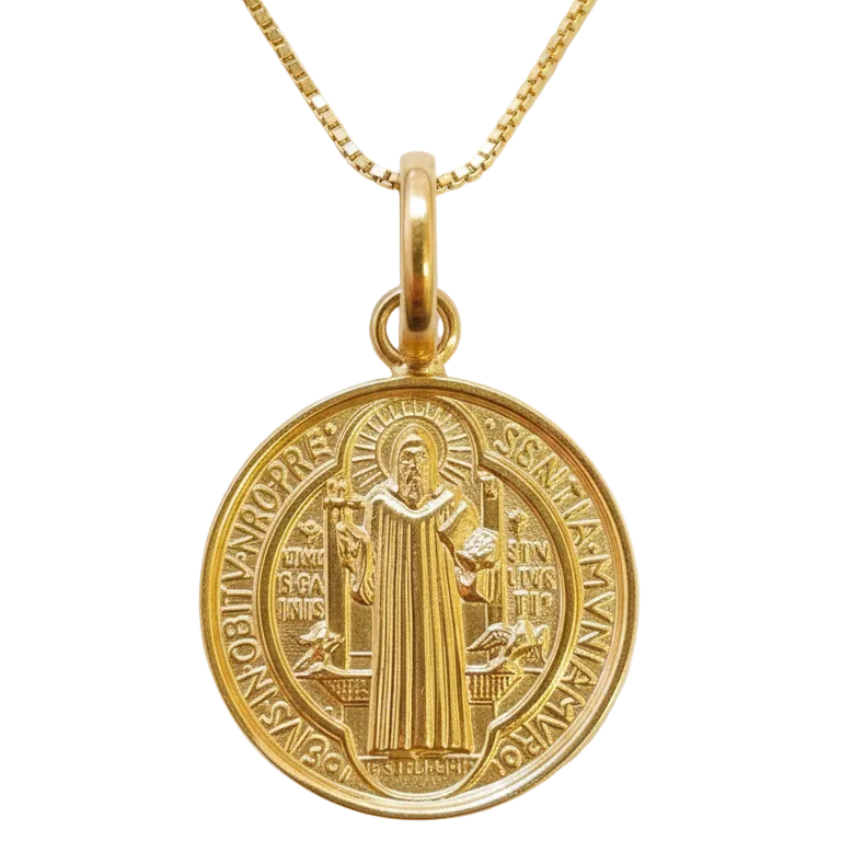 Colgante medalla San Benito - Colgante Oro italiano 18k
