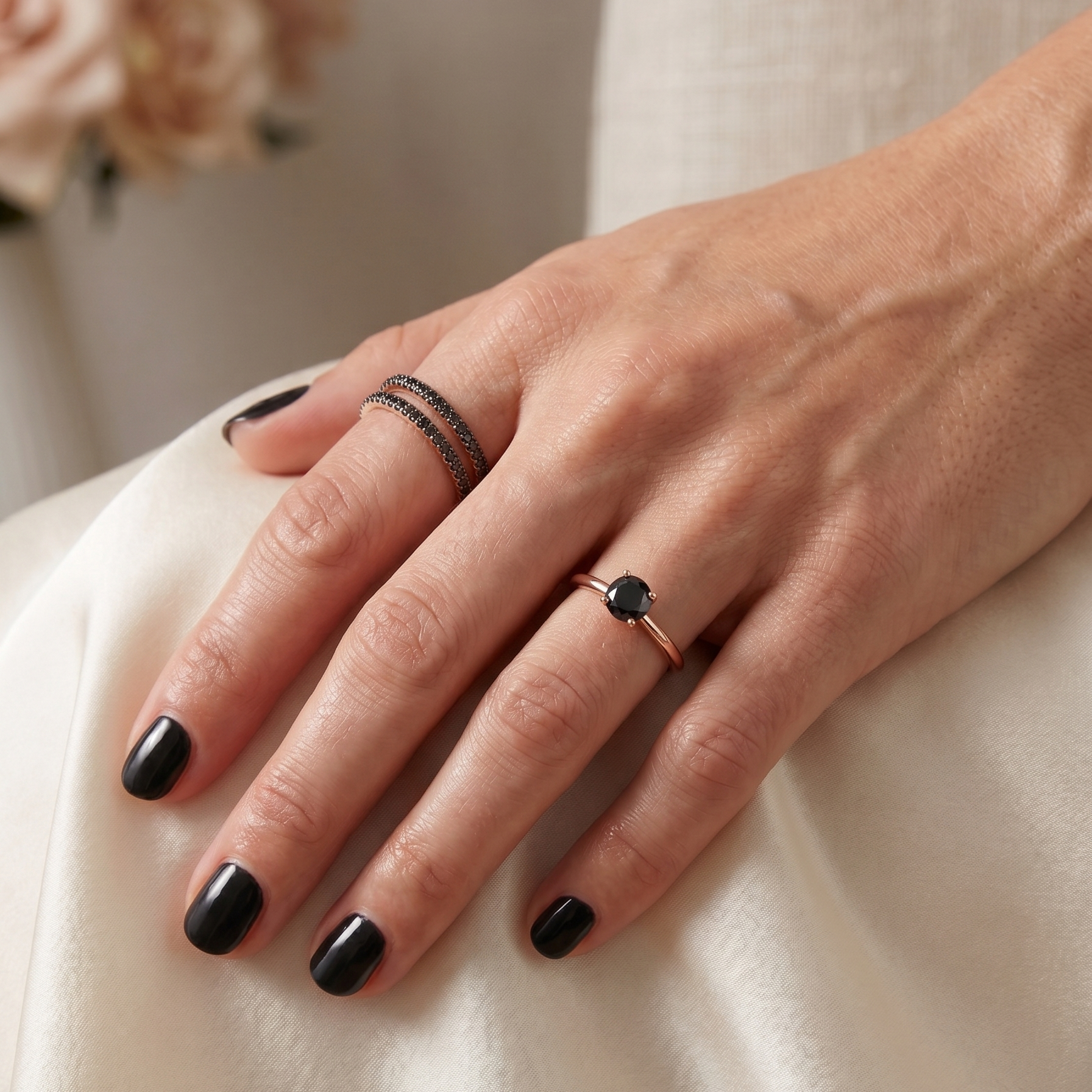 Anillo Oro Rosa Diamante Negro - Anillo Oro 18k