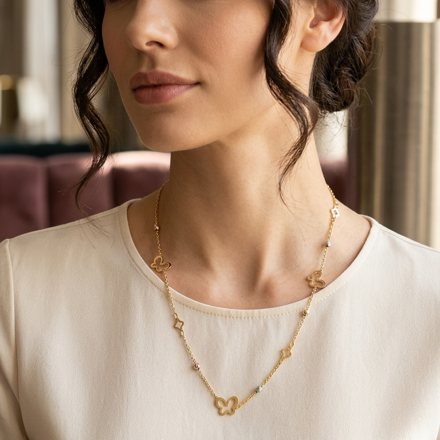 Collar Mariposas - Collar Oro italiano 18k