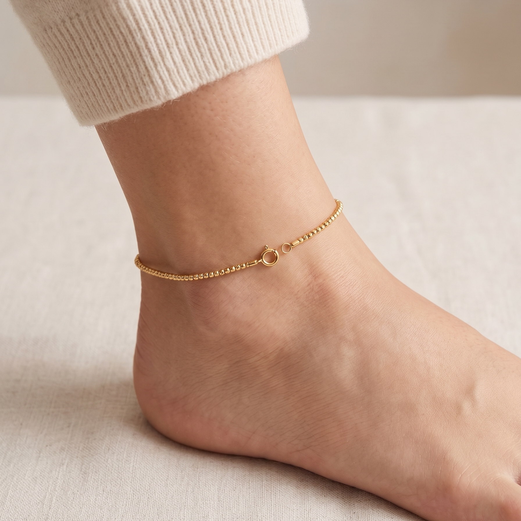 Tobillera Arena Dorada - Tobillera Oro Italiano 18k