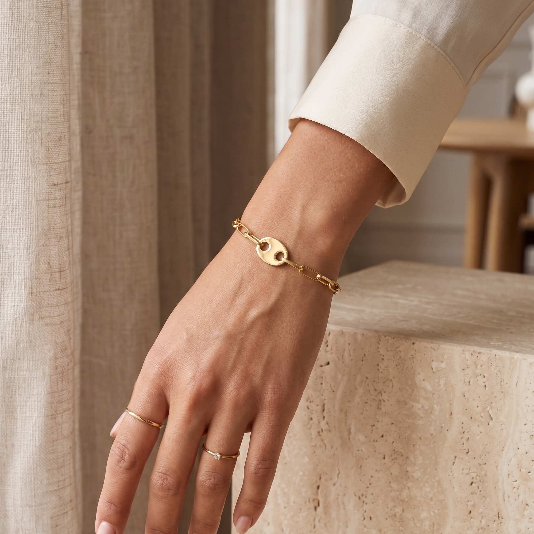 Pulsera Óvalo Moderno - Pulsera Oro Italiano 18k