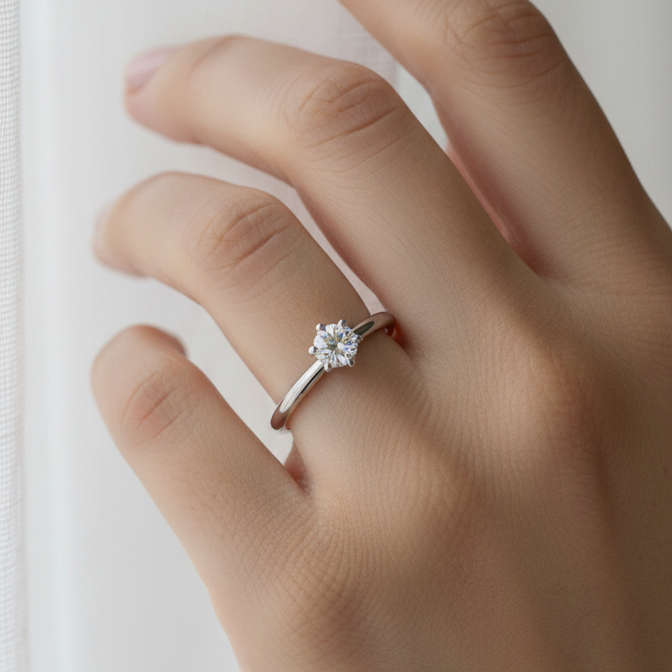 Anillo Solitario - Anillo Oro Blanco 18k