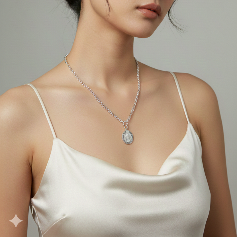 Colgante Medallón Corazón de María - Colgante Plata 925