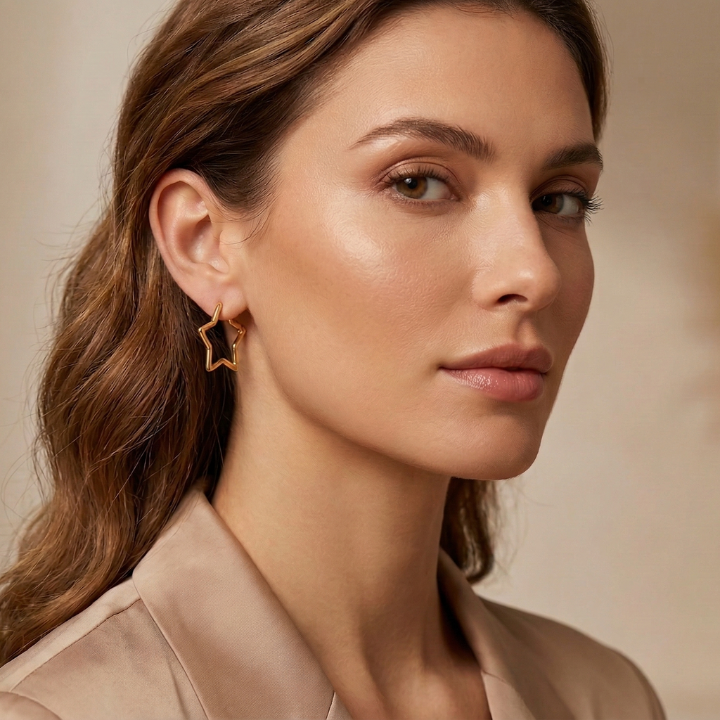 Aros Argollas Estrella - Aros Oro Italiano 18K