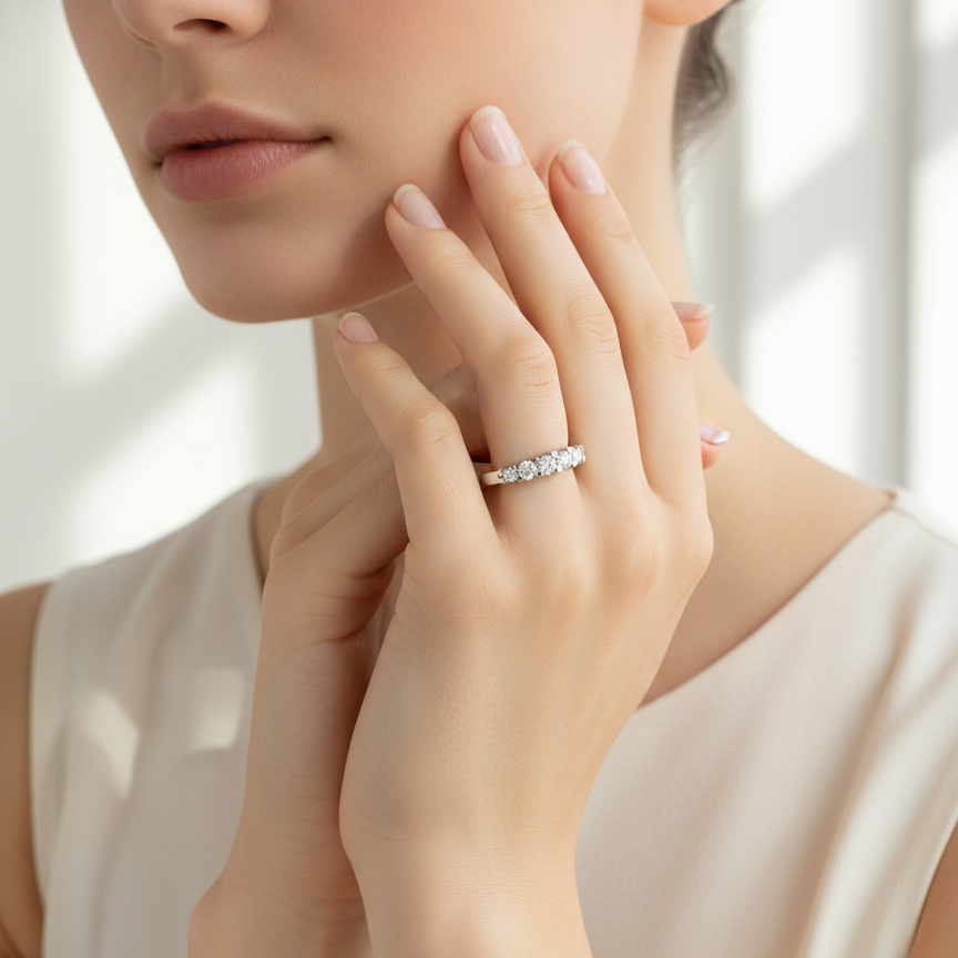 Anillo Medio Cintillo - Anillo Oro Blanco 18K