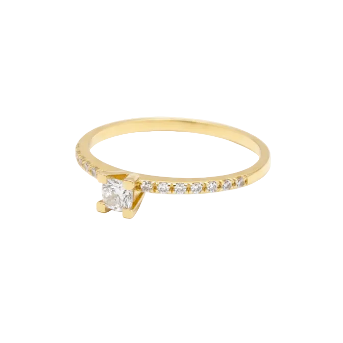 Anillo Solitario Mix - Oro Amarillo