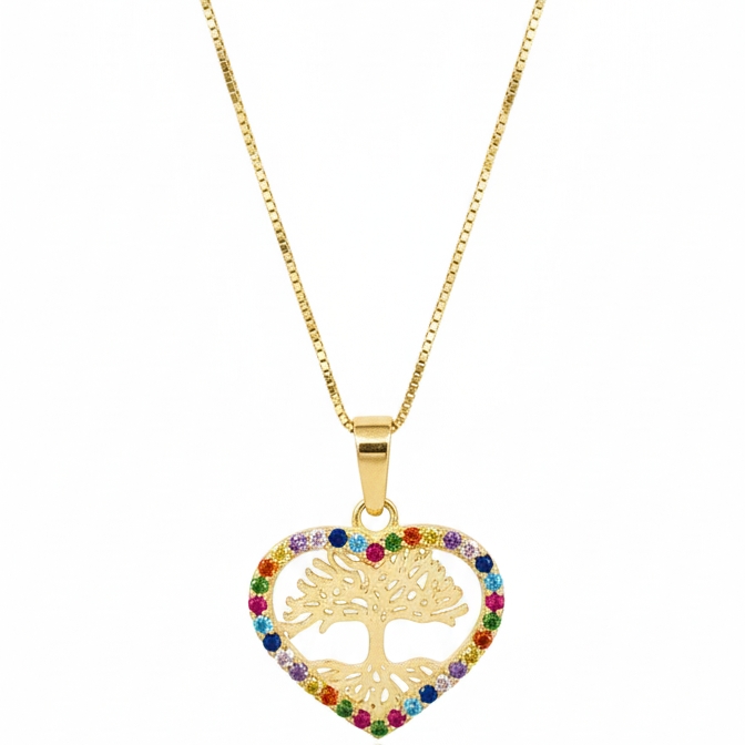 Collar Corazón Arbol de la vida - Oro Amarillo 18k