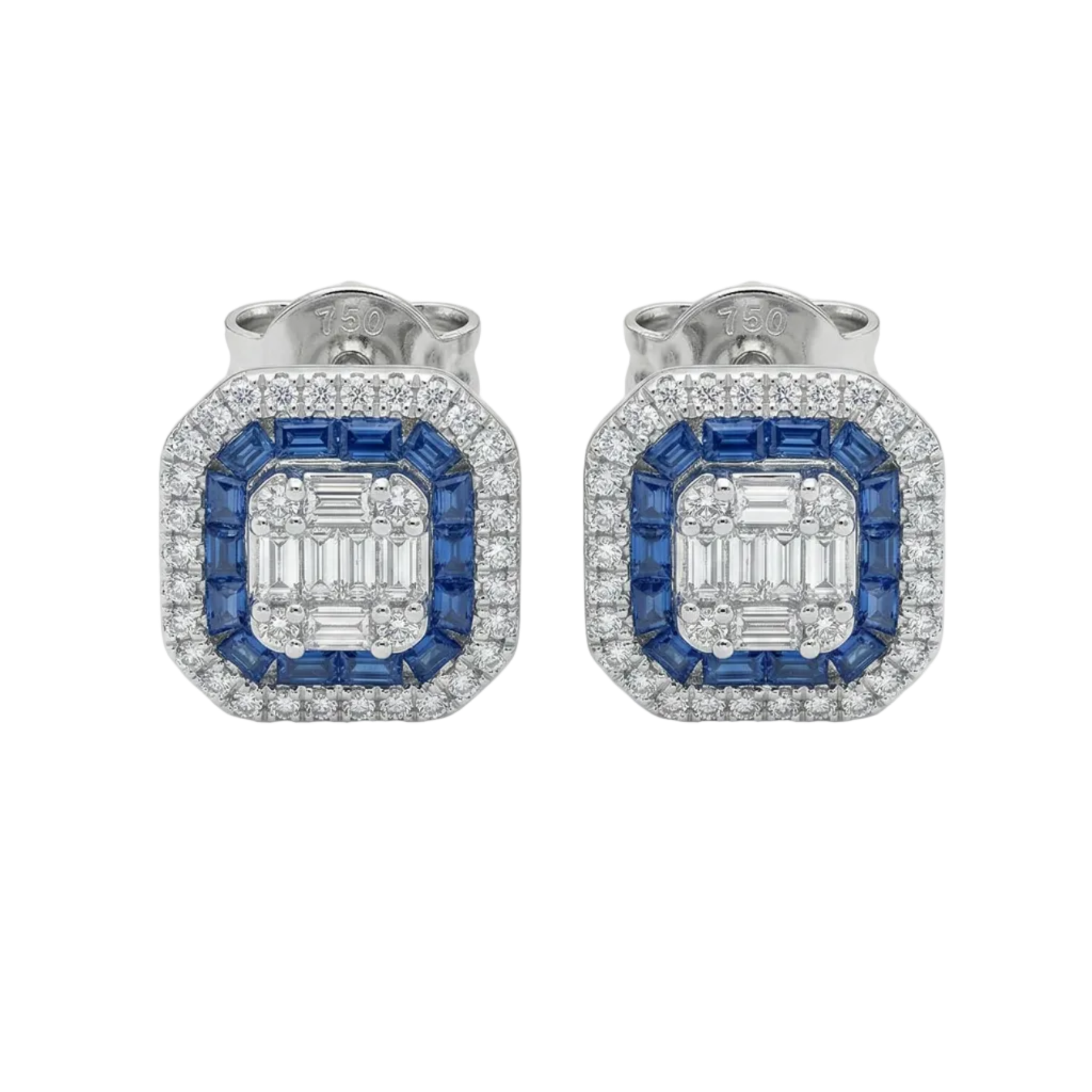 Aros Diamantes y Zafiro - Aros Oro 18K