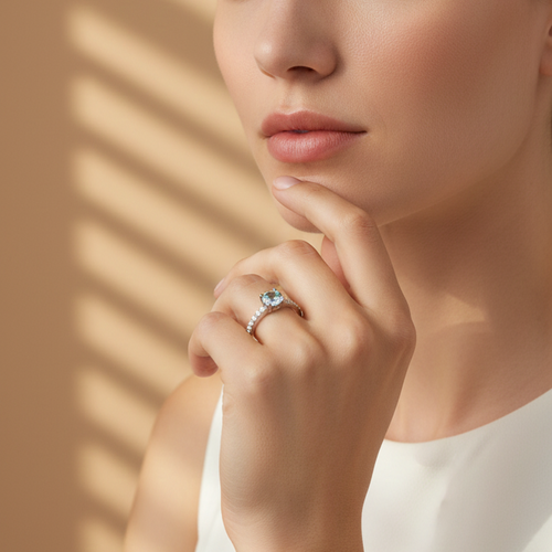 Anillo Aguamarina - Anillo Oro Blanco 18k
