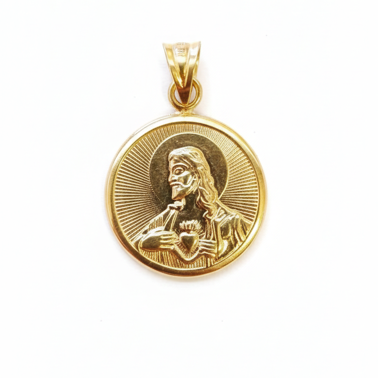 Colgante Escapulario Corazón de Jesús / Virgen del Carmen - Colgante Oro italiano 18k