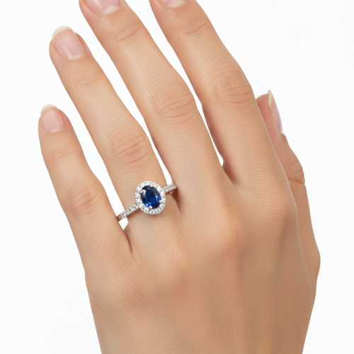 Anillo Halo Zafiro - Anillo Platino