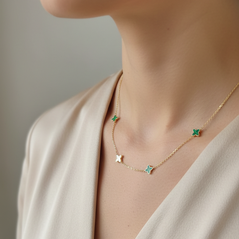 Collar Flores Esmaltadas - Collar Oro italiano 18k