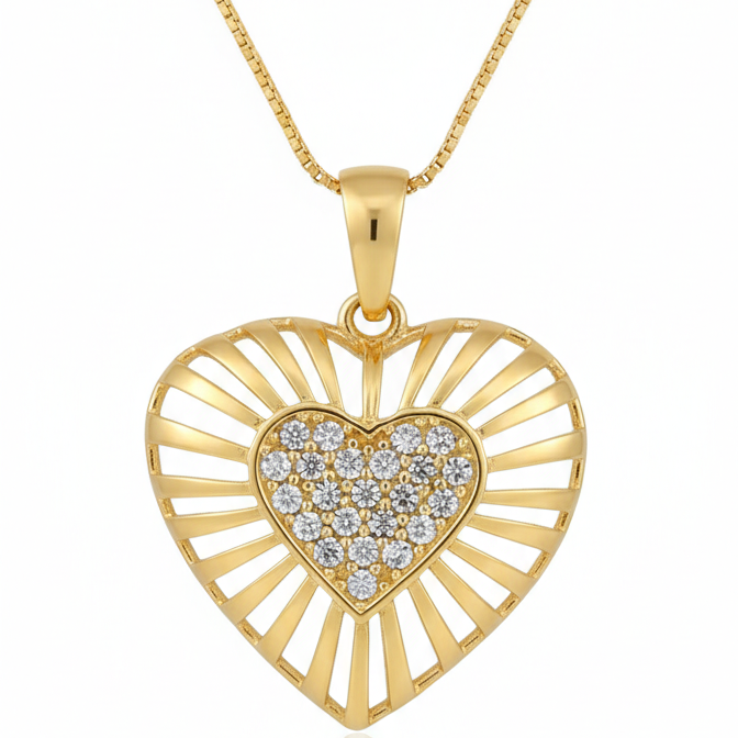 Collar Corazón con circones - Oro Amarillo 18k