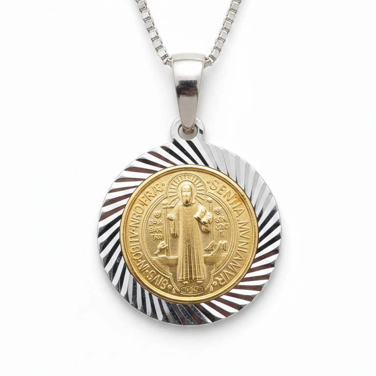 Colgante escapulario San Benito - Colgante Oro italiano 18k