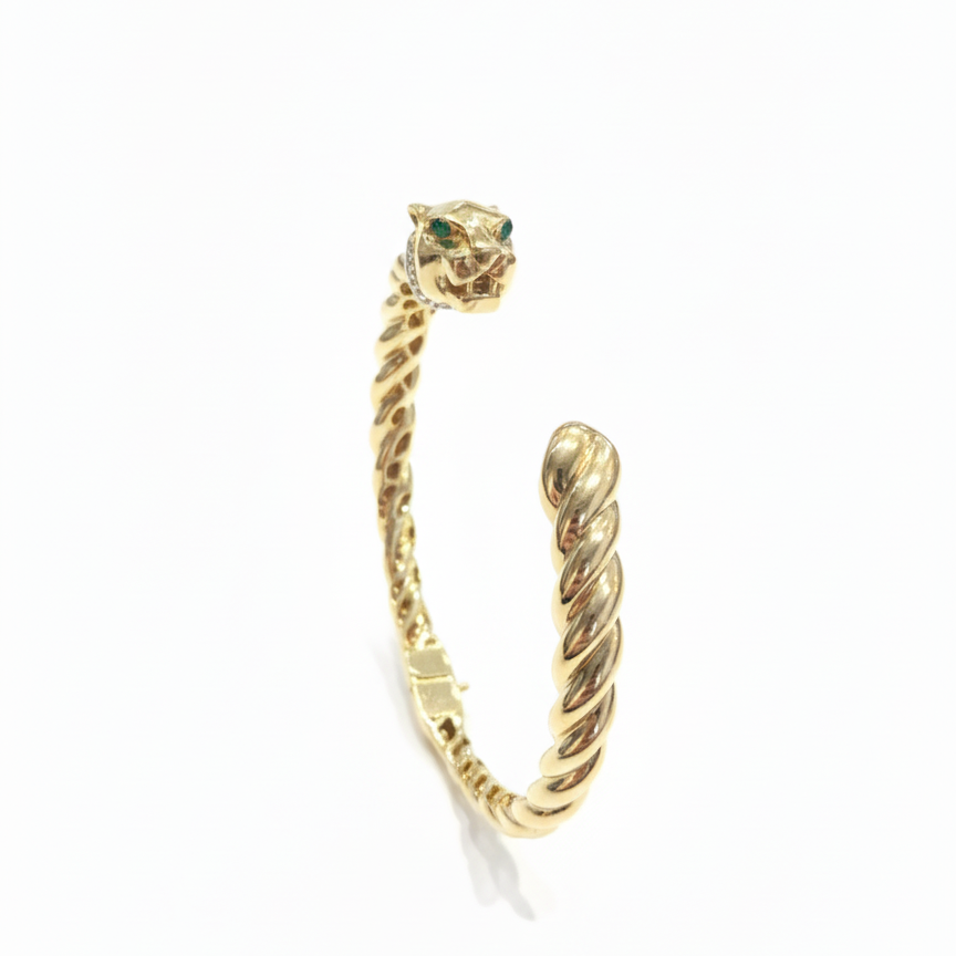 Pulsera Rígida Pantera- Pulsera Oro Italiano 18k