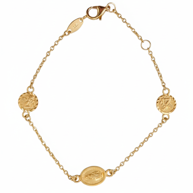 Pulsera La Milagrosa y Angelitos - Pulsera Oro italiano 18K