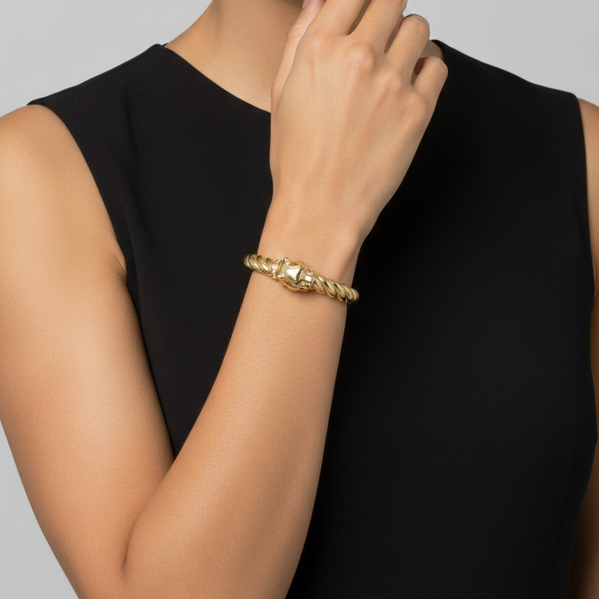 Pulsera Rígida Pantera- Pulsera Oro Italiano 18k