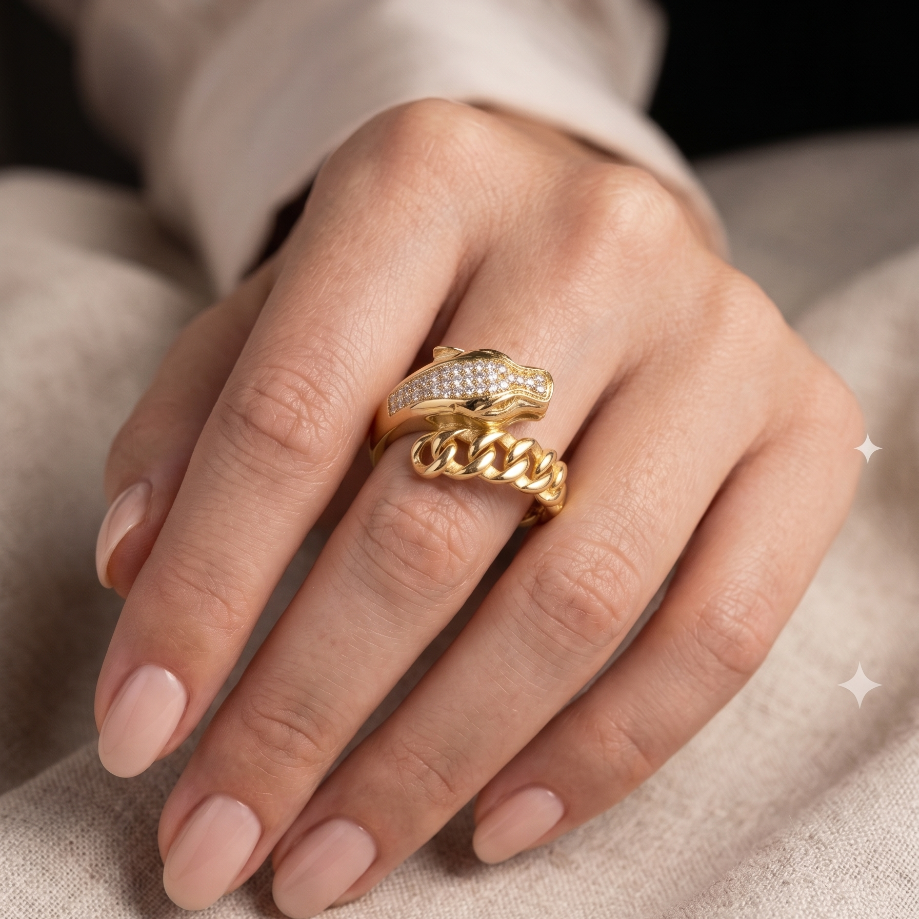 Anillo Cadena Felina - Anillo Oro 18k