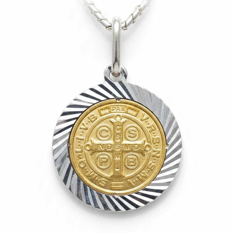 Colgante escapulario San Benito - Colgante Oro italiano 18k