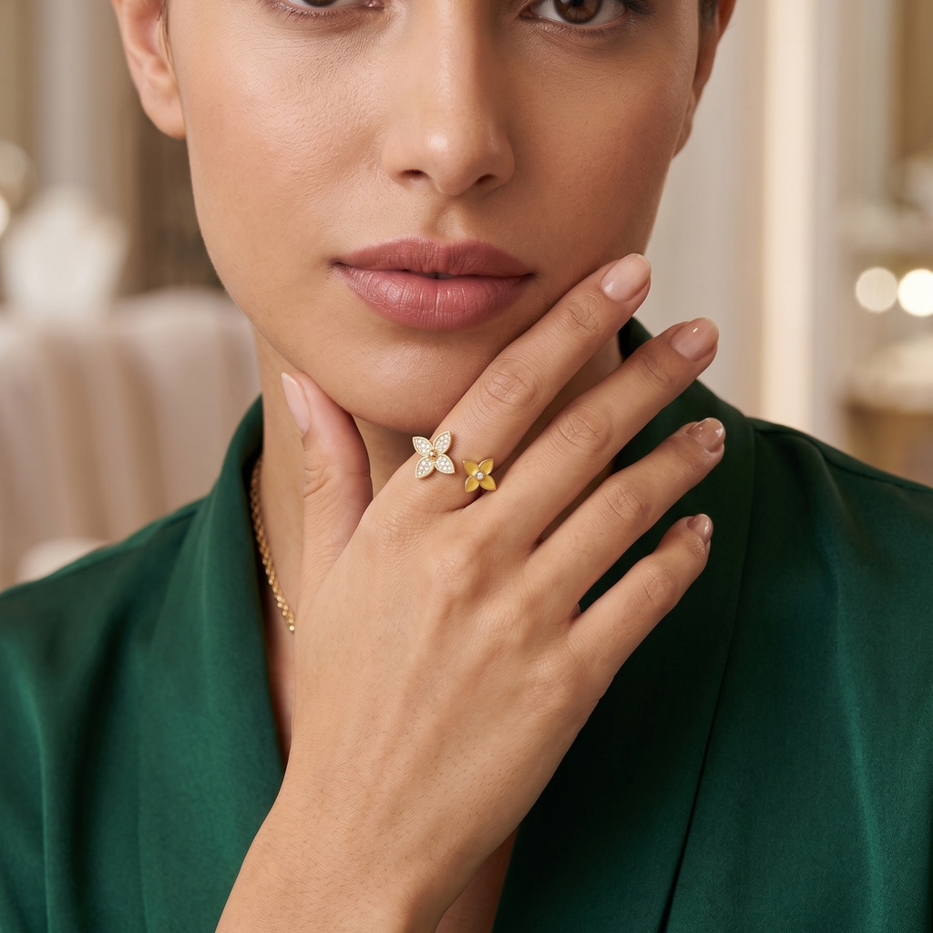 Anillo Dualidad Floral en Oro - Anillo Oro italiano 18K