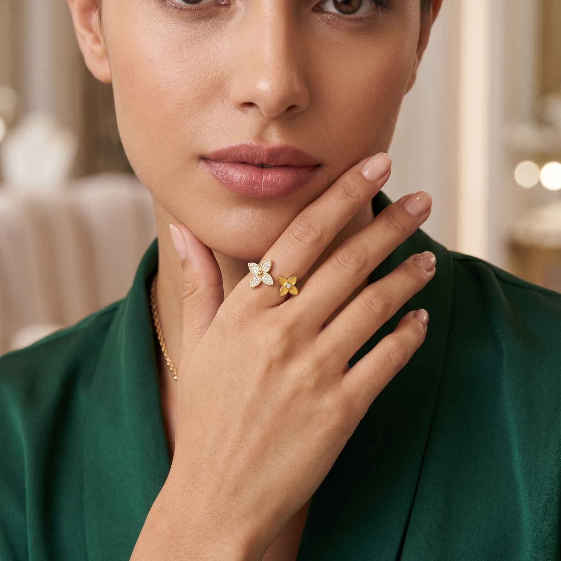 Anillo Dualidad Floral en Oro - Anillo Oro italiano 18K
