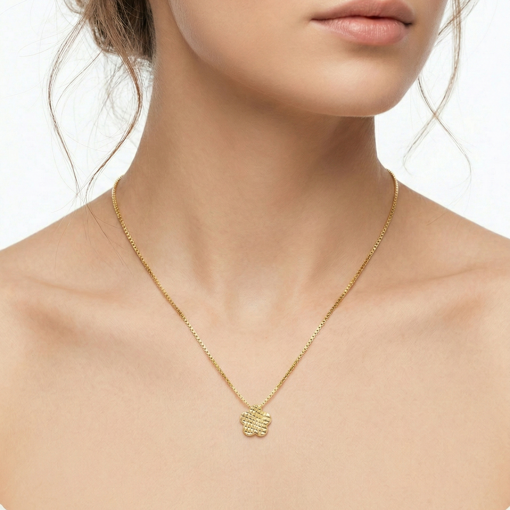 Collar Trebol Rugoso - Collar Oro Italiano 18K