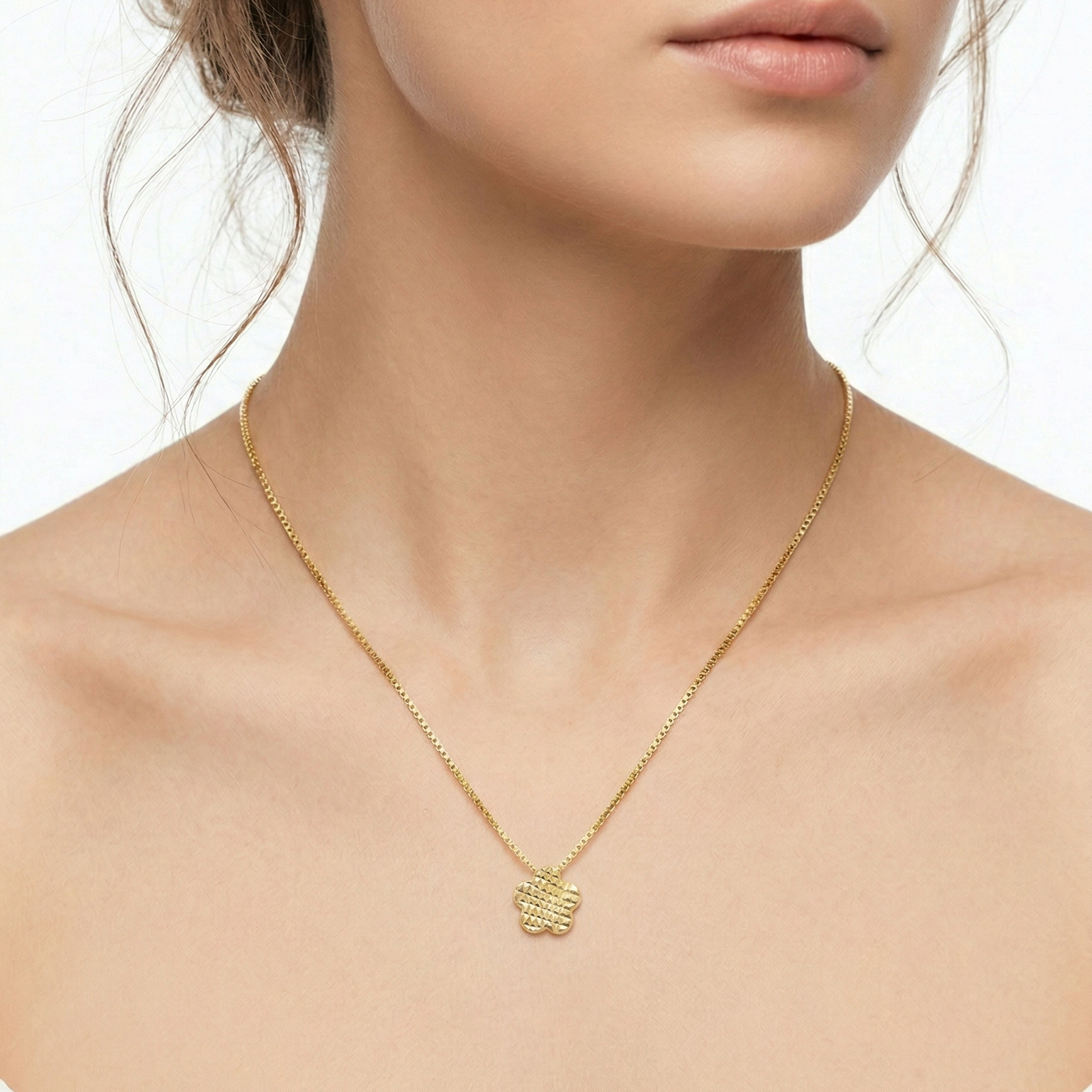 Collar Trebol Rugoso - Collar Oro Italiano 18K