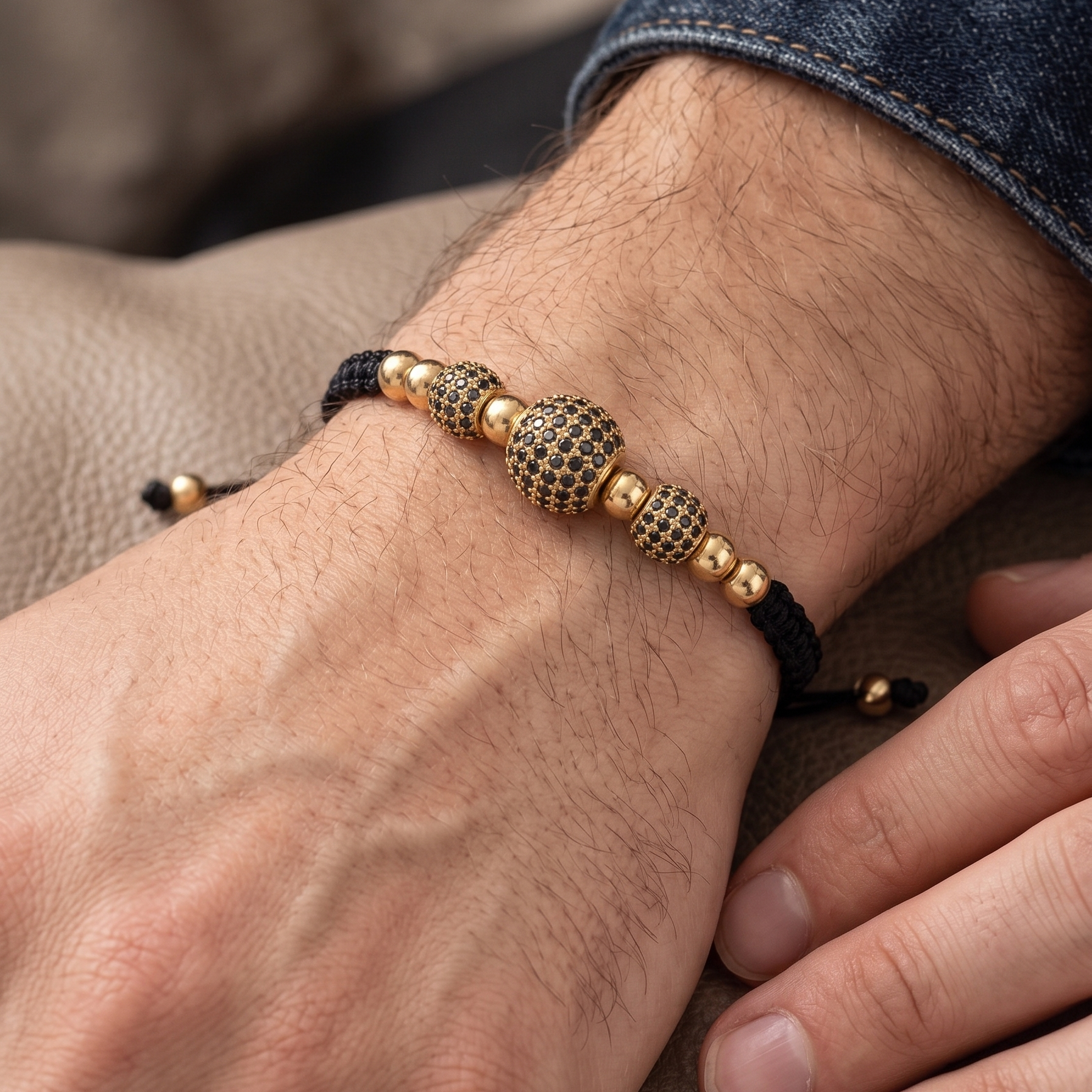 Pulsera Black Diamond Macramé - Pulsera Oro 18k