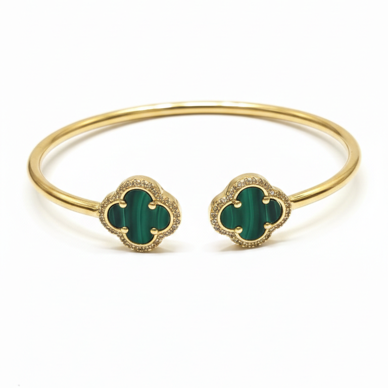 Pulsera Esclava Doble Flor Cuatro Pétalos - Pulsera Oro italiano 18K