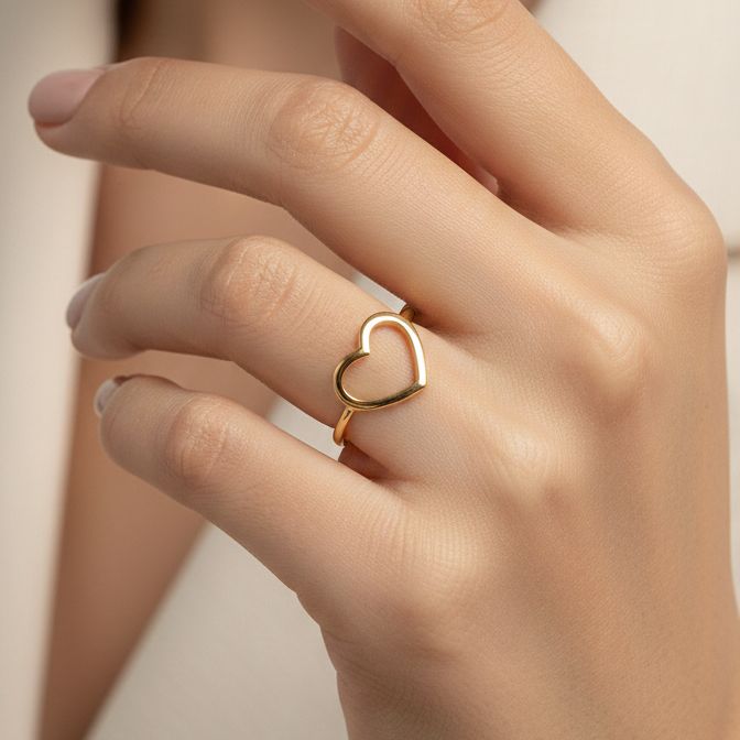 Anillo Silueta Corazón - Anillo Oro italiano 18k