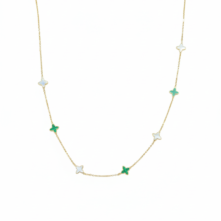 Collar Flores Esmaltadas - Collar Oro italiano 18k