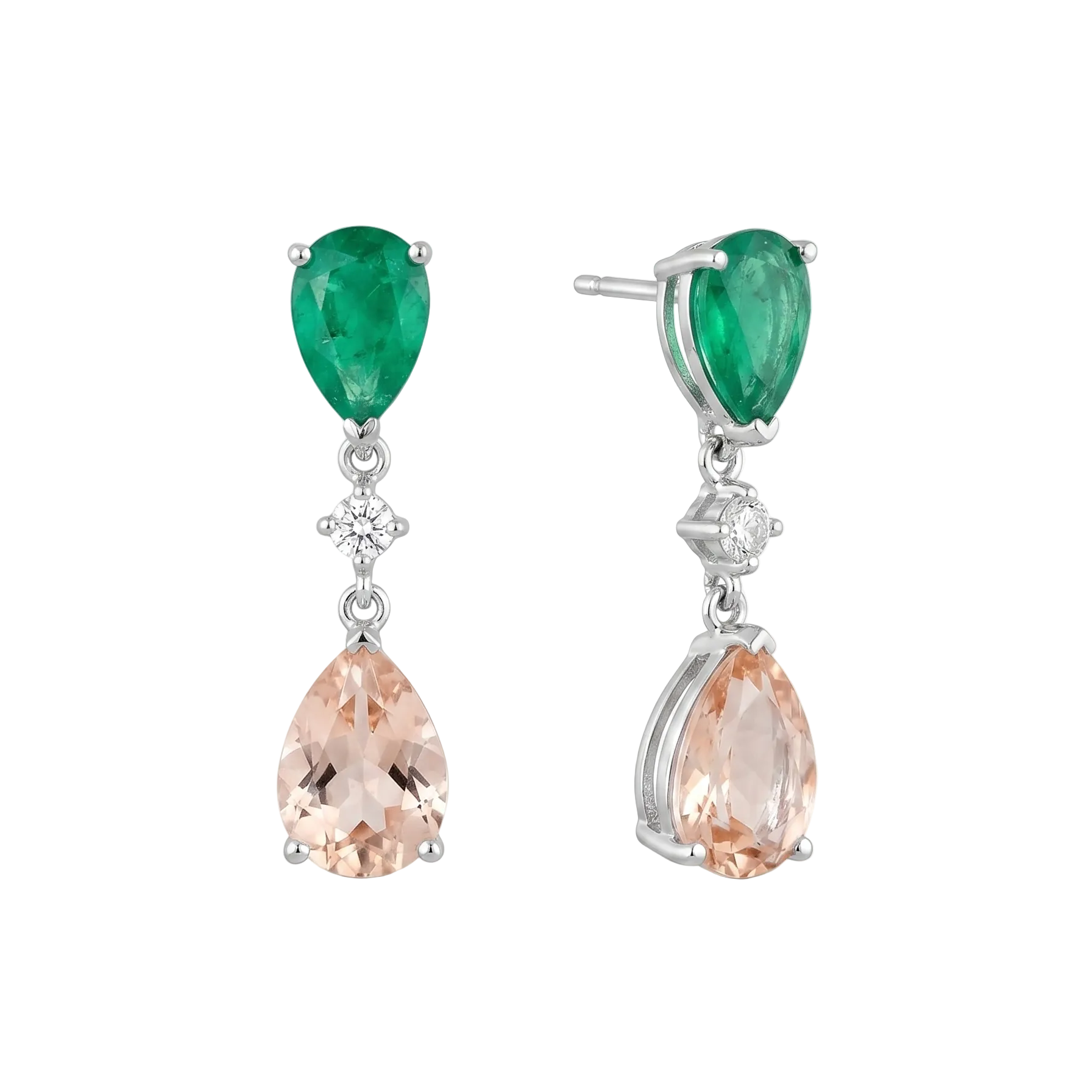 Aros Gota de Esmeralda & Morganita - Aros Oro 18K