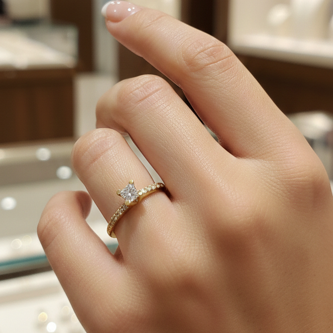 Anillo Solitario Mix - Oro Amarillo