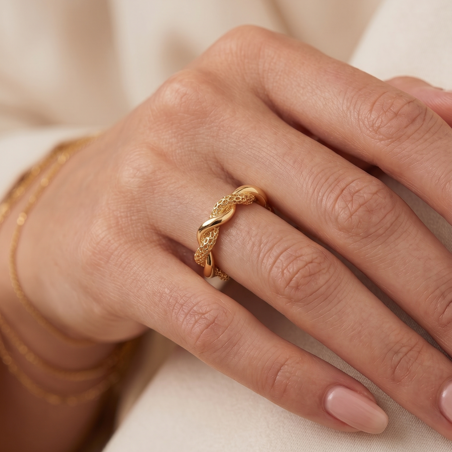 Anillo Entrelazado Dual 18k - Anillo Oro 18k