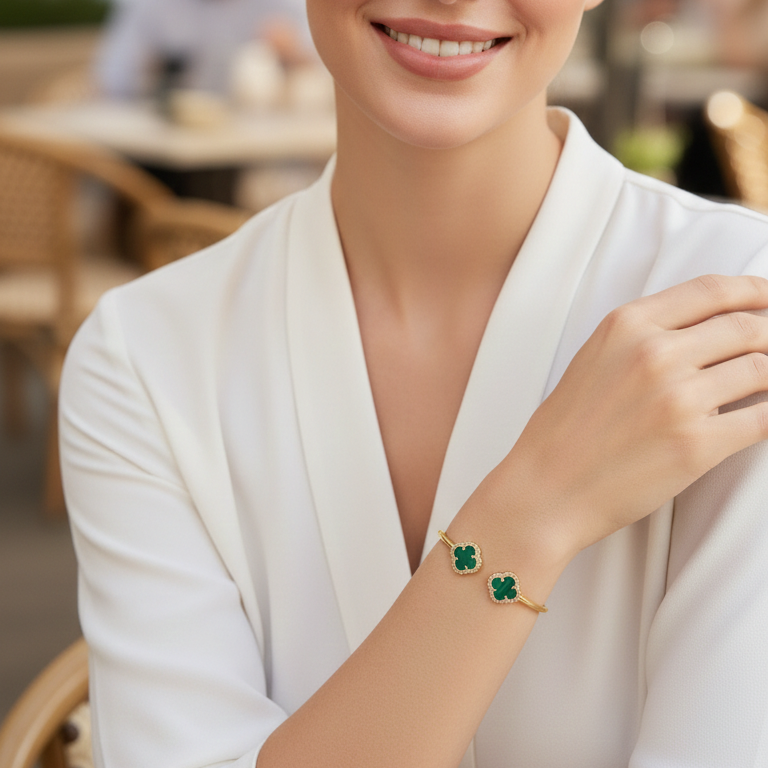 Pulsera Esclava Doble Flor Cuatro Pétalos - Pulsera Oro italiano 18K