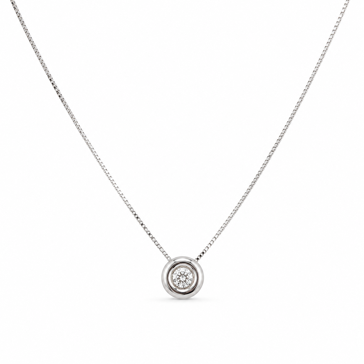 Collar Punto de Luz Oro Blanco y Diamantes - Collar Oro Blanco 18K