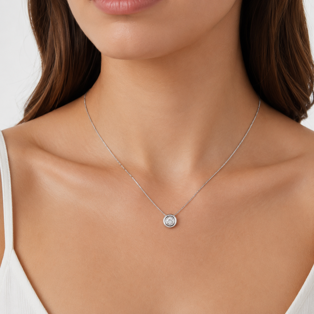 Collar Punto de Luz Oro Blanco y Diamantes - Collar Oro Blanco 18K