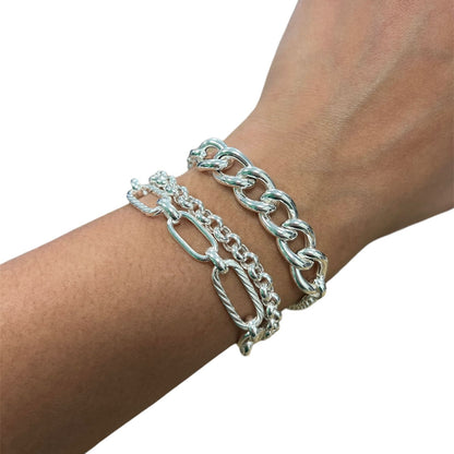 Pulsera Plata tres cadenas, eslabones grandes