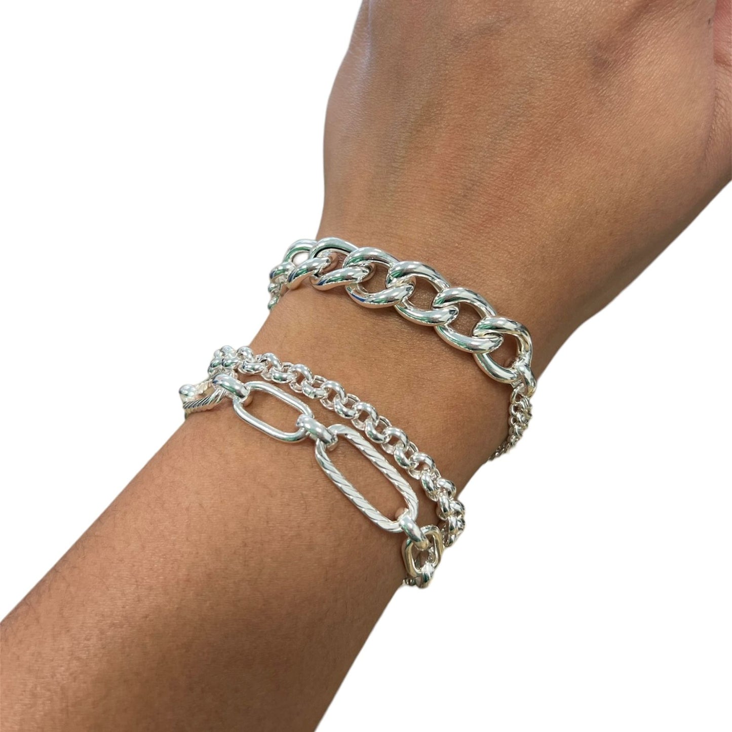 Pulsera Plata tres cadenas, eslabones grandes