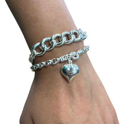 Pulsera Plata tres cadenas, eslabones grandes