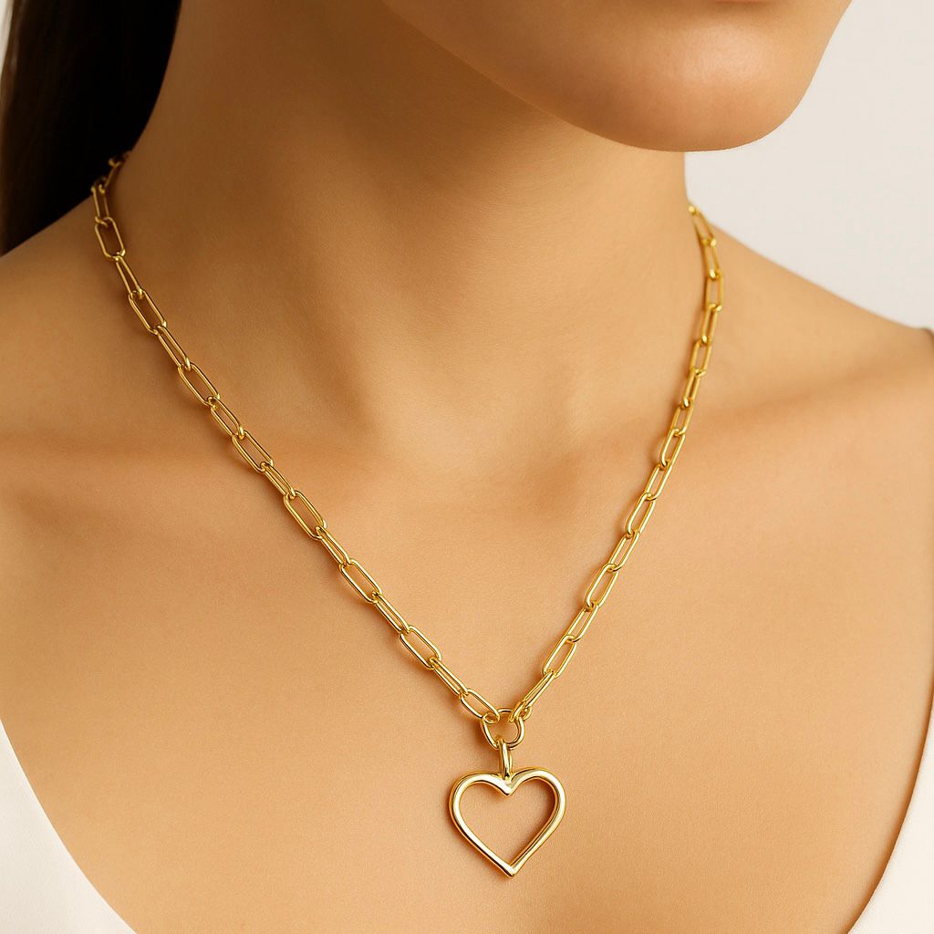 COLLAR ESLABONES FINOS, SILUETA CORAZON