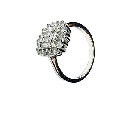 Anillo plata 925, Vintage, cuadrado/rectangular, zirconias blancas, redondas y baguette.