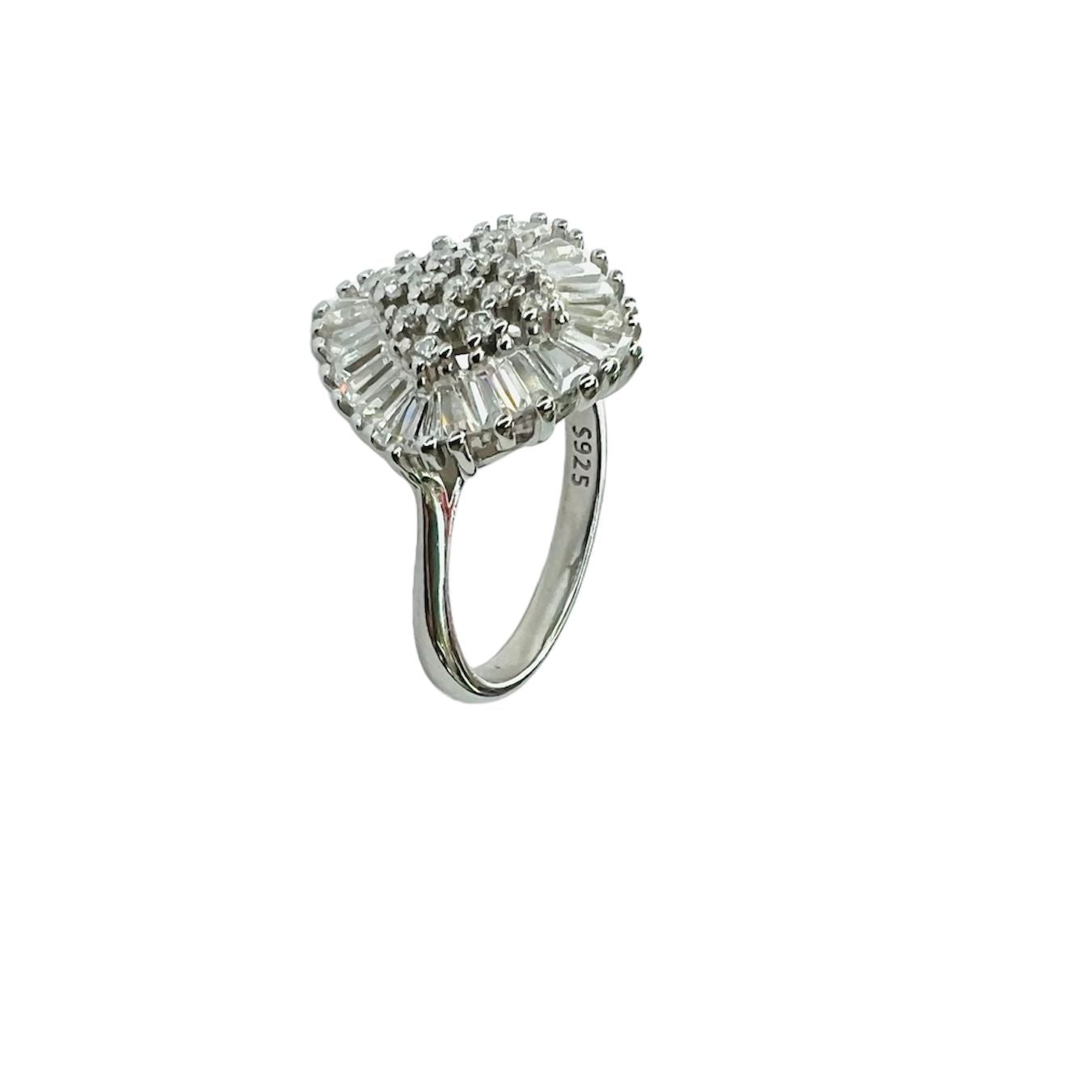 Anillo plata 925, Vintage,  Rombo , rodeada por baguette