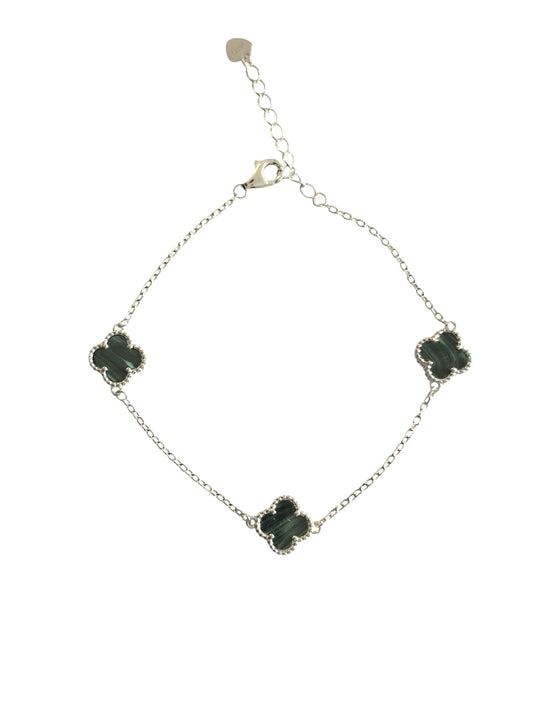Pulsera Plata 925 Trébol cuatro hojas verde