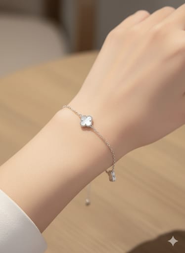 Pulsera Plata 925 Trébol cuatro hojas Blanco