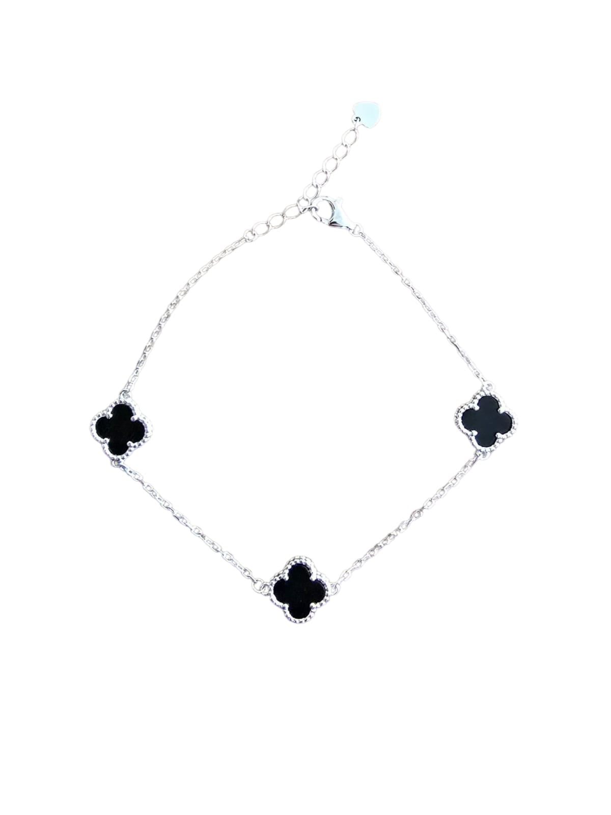 Pulsera Plata 925 Trébol cuatro hojas Negro