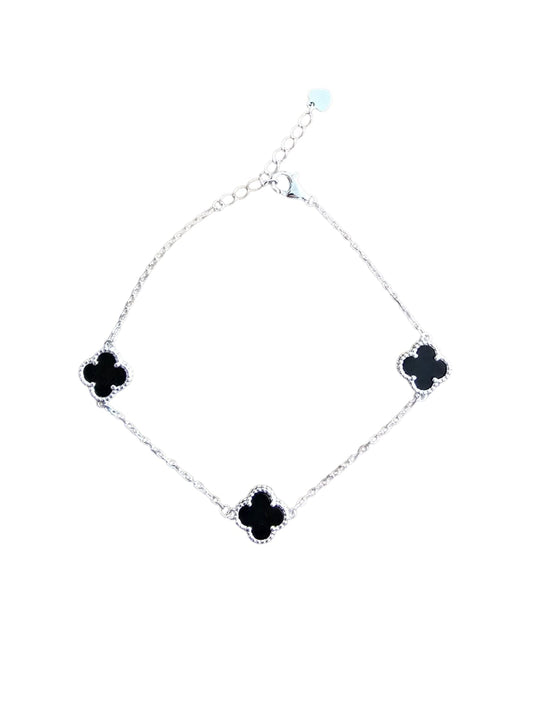Pulsera Plata 925 Trébol cuatro hojas Negro