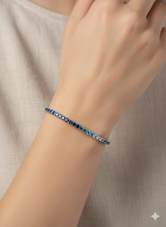 Pulsera Plata 925 Tennis Azul